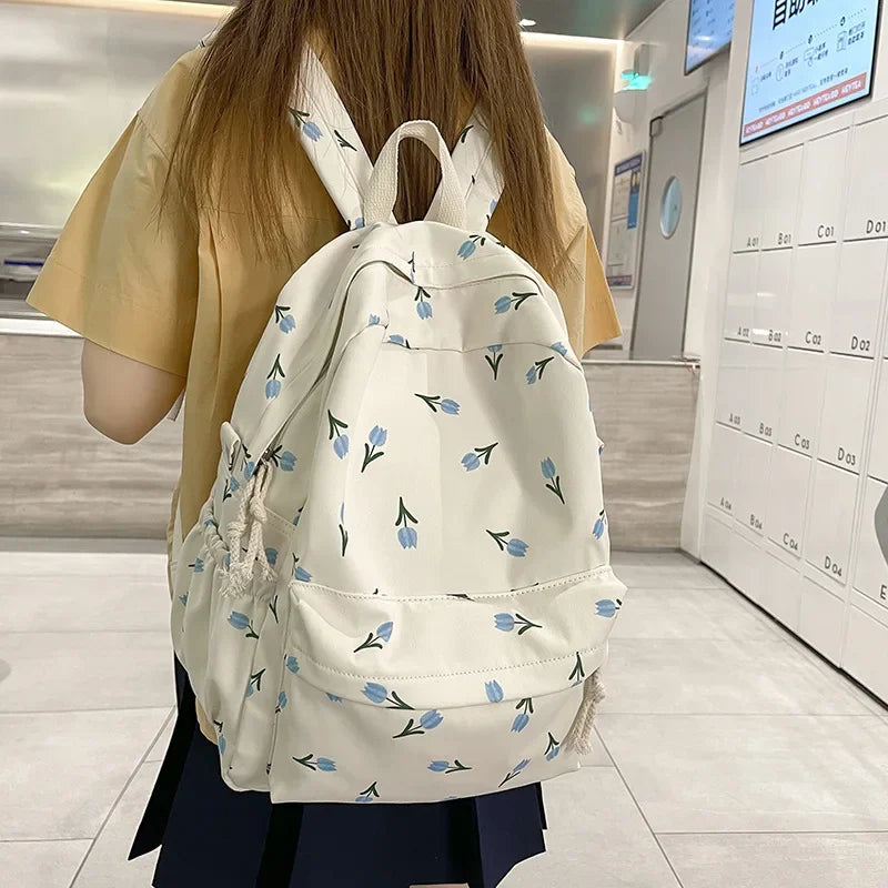 BACK TO SCHOOL Japanese Style Fresh Floral Women's Middle School Bag Lightweight Nylon High School Big Student Bookbag Sweet Girlish Design