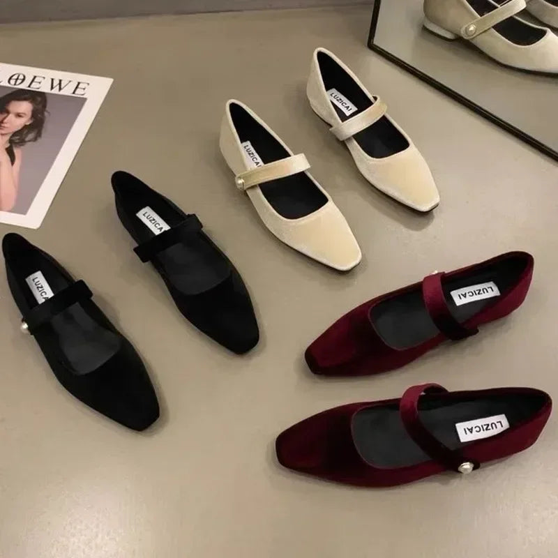 Ddbos Suede Flats Loafers Women Marie Janes Spring Shoes 2024 Square Toe Ballet Dance Shoes Fashion Luxury Dress Zapatillas De Mujer