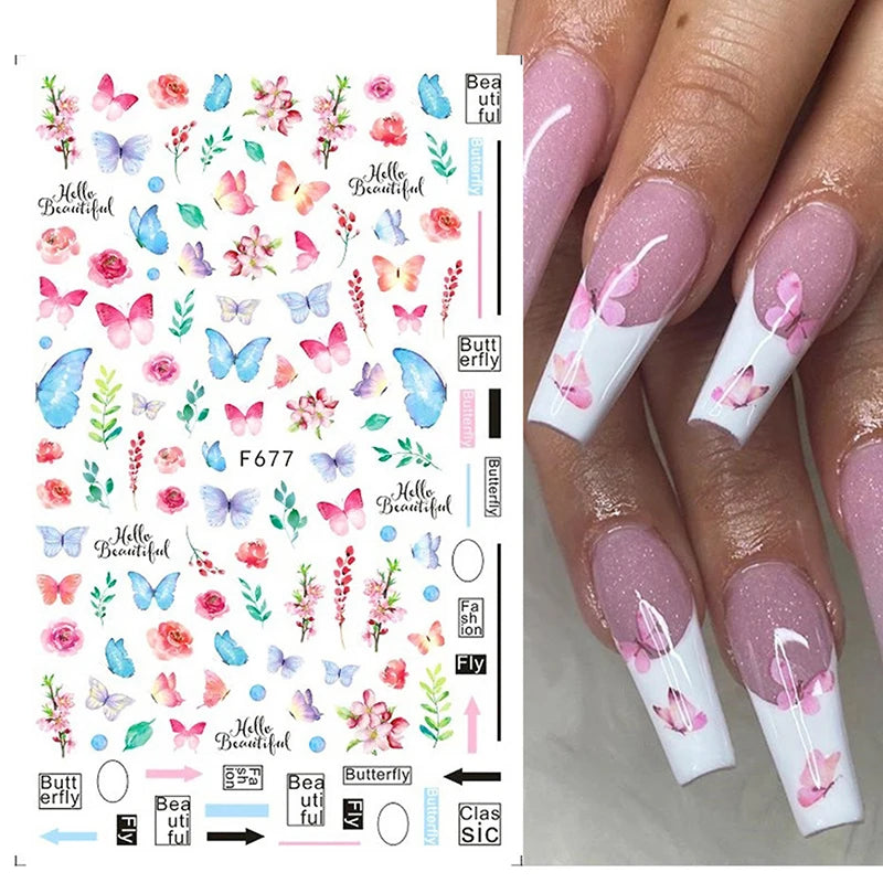 Luxury Nail Design Colorful Butterfly Nail Sticker 3D Fruit Floral Nail Art Slider Geometric Nail Art Accessories Sticker