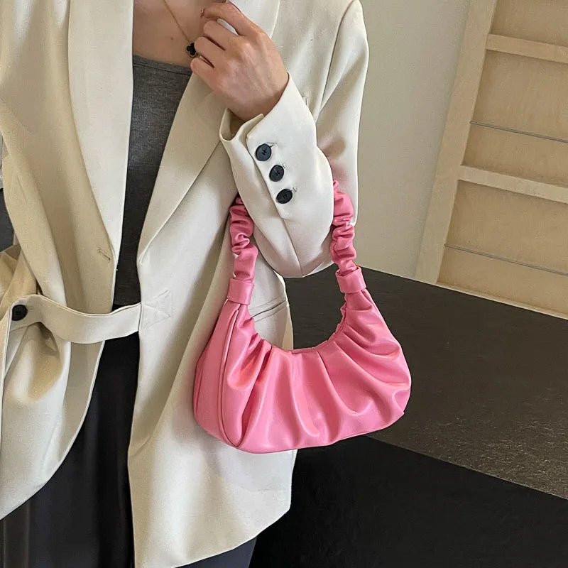 Ddbos Fold Small Underarm Bags for Women 2024 Summer Trend Fashion PU Leather Shoulder Bag Simple Lady Handbags and Purses