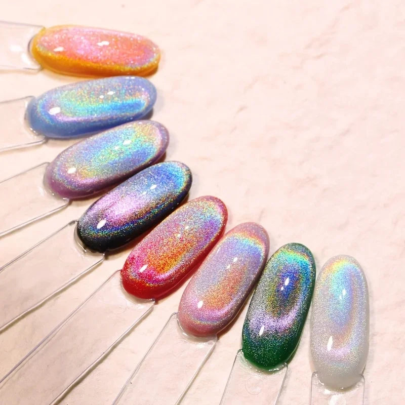 Ddbos Rainbow Cat Eye Magnetic Gel Nail Polish Colorful Reflective Sparkling Universal Nail Polish Can Be Use On Any Color Gel