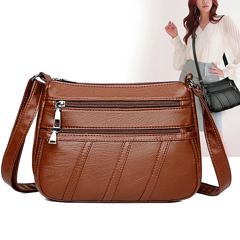 Ddbos Women Soft Shoulder Bag PU Solid Messenger Crossbody Bags Female Retro Multipocket Purse