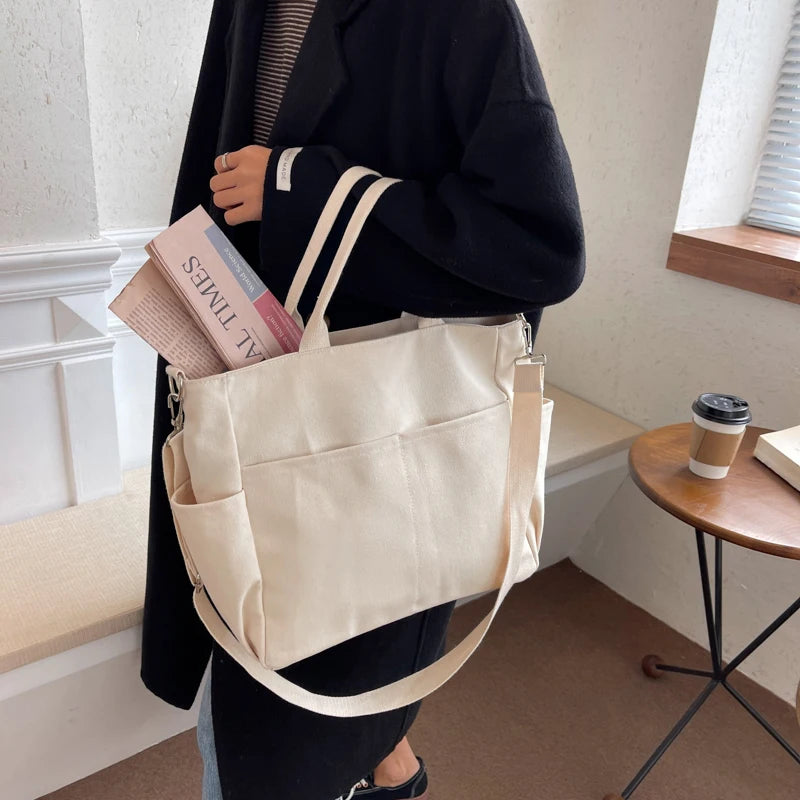 Ddbos Lazy Wind Canvas Big Bag New Korean Version Of The Single Shoulder Crossbody Bag Female Simple Literary Solid Color Bag