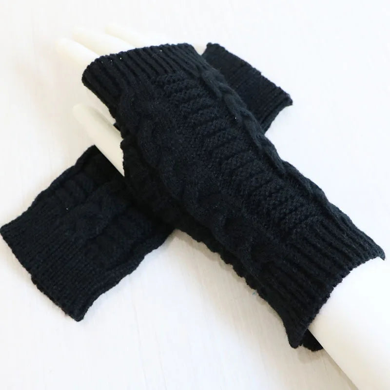 Ddbos Women Stylish Hand Warmer Winter Gloves Arm Crochet Knitting Faux Wool Mitten Warm Fingerless Glove Twist Pattern Women Gloves