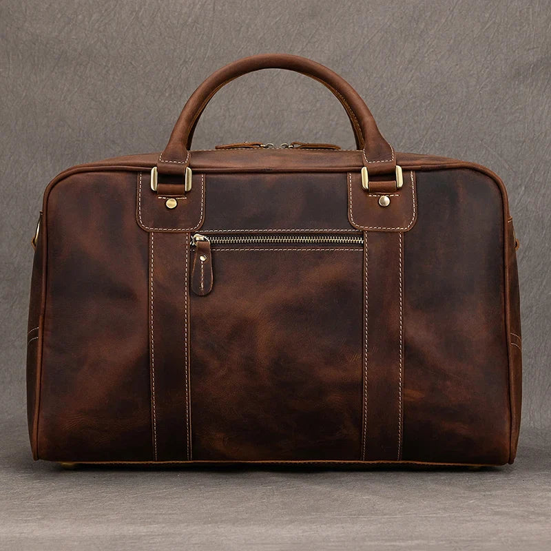 Ddbos Large Travel Bag Genuine Leather Vintage Style Luggage Bags Men Male Duffle Bags Travelling Bag Weekender Bags for Man