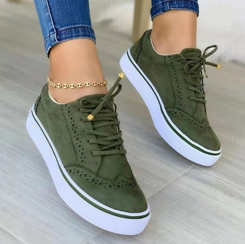 Ddbos Women's Shoes New Spring Winter Flats Sport Casual Suede Sneakers Lace Up Plus Size Oxford Mujer Zapatos