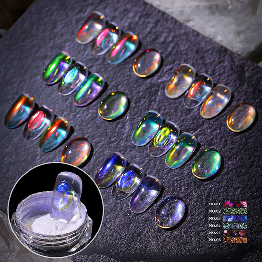 Ddbos Aurora Mirror Glitter Nail Art Powder Ice Chameleon Rubbing Pigment Dust Sparkly Charm Nails Design Accessory DIY Decorations