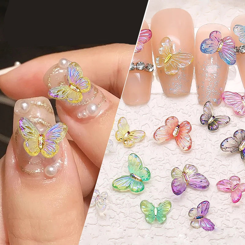 30/20Pcs Auroras White Butterfly 3D Nail Art Decoration DIY Colorful Nail Charms Manicure Glow in dark Nail Decoration Jewelry