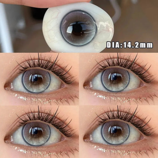 Ddbos 2Pcs New Colored Contact Lenses with Prescription Myopia Degree 0.00- 8.00 Grey Purple  Lens Eye Beauty Pupil Soft Lens