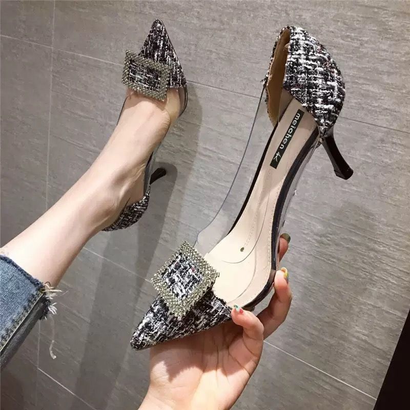 Ddbos Luxury Women Pumps Transparent High Heels Sexy Pointed Toe Slip-on Wedding Party Brand Fashion Shoes For Lady Size 34-43