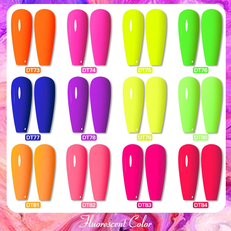 Ddbos 12Pcs Fluorescent Gel Nail Polish Set 7ML Neon Vernis Semi Permanent Soak Off UV Led Hybrid Gel Varnishes Base Top Coat Kits