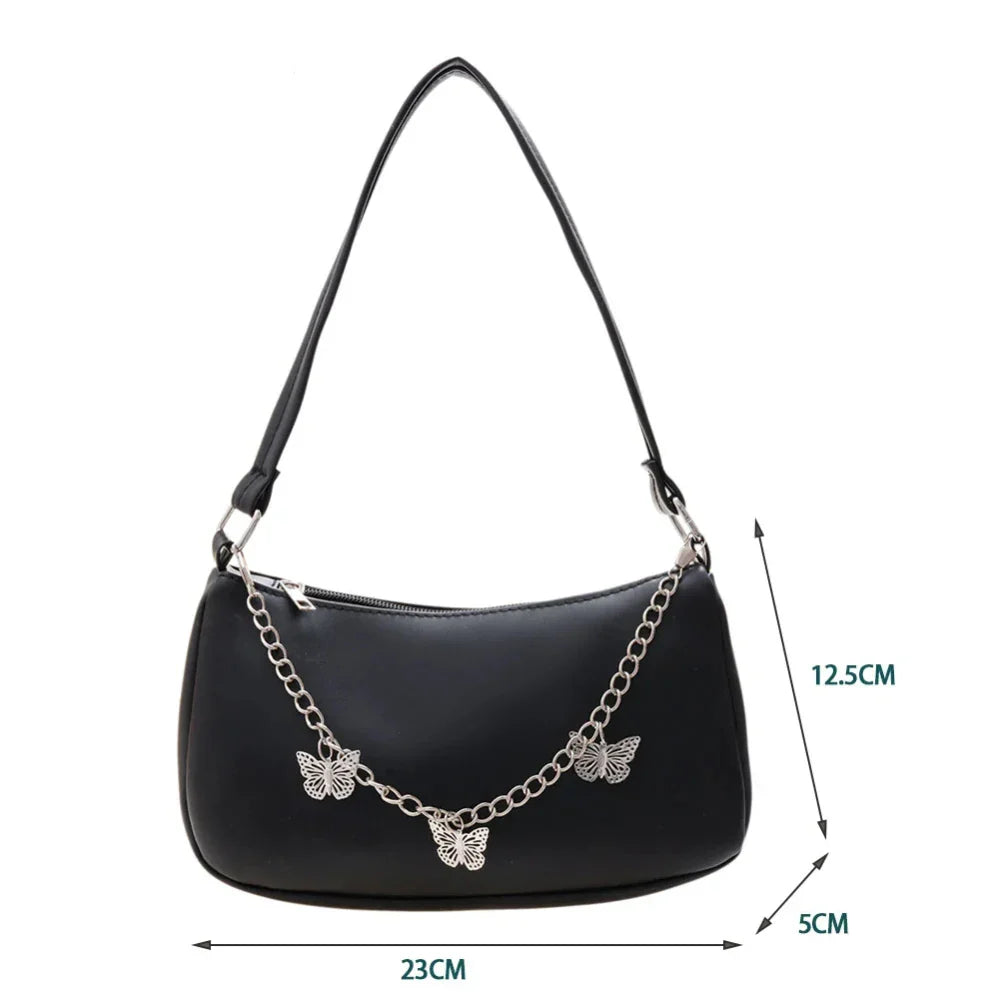 Ddbos Retro Butterfly Chain Underarm Bag Women's Fashion Solid Color Shopping Shoulder Bag Travel Casual Small Handbags for Women