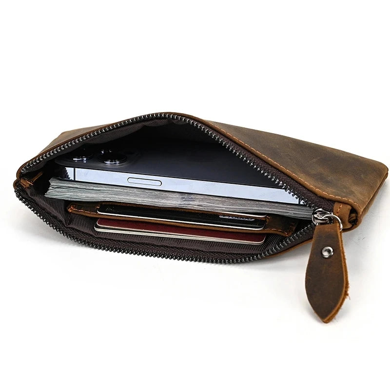 Ddbos Leather Men Clutch Wallet Genuine Leather Zipper Business Men Day Bag Large Capacity Card Holder Purse Man Phone Pouth