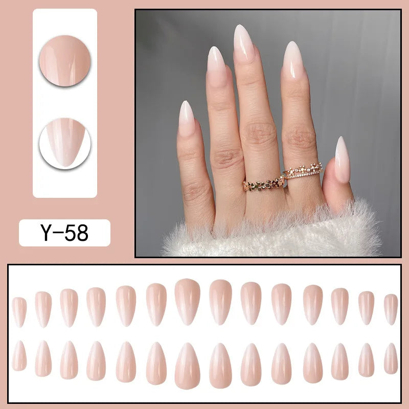 Ddbos 24Pcs/Set Almond Gradient Press On Nail Art Wearable Fake Nails Pointed Simple Ballet Coffin Reusable False Nails Tips Finished