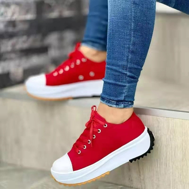 Ddbos New Woman Platform Sneakers Women Casual Shoes Female Canvas Shoes Tennis Ladies Shoes Chunky Sneakers Lace Up Shoe Plus Size