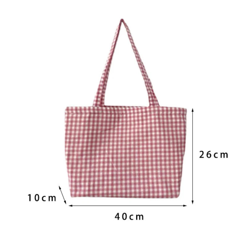 Ddbos BACK TO SCHOOL Ladies New Style Canvas Fabric Plaid Shoulder Bag Fashion Simple Handbag Large Casual Capacity shopping Tote Bags