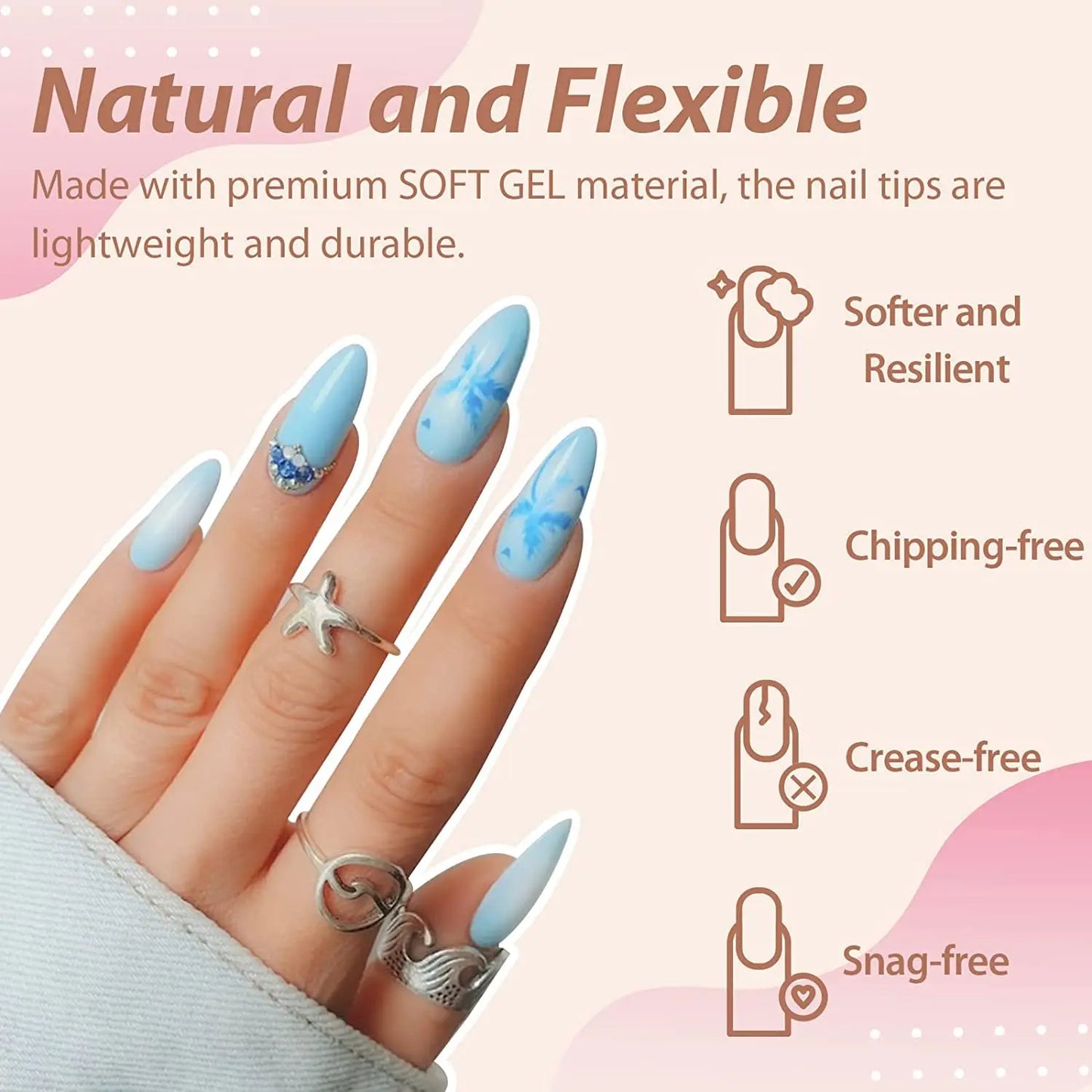 120Pcs Full Cover Press On Nail Tips Stiletto Almond Square Coffin French False Fake Soak Off Gel Nail Extension Tips Capsule