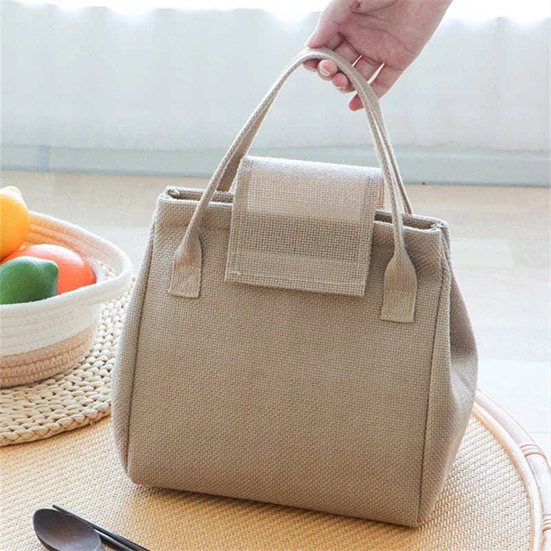 Ddbos Large Capacity Jute Lunch Bags Insulated Women Kids Thermal Bento Box Tote Portable Food Bag Dinner Container for School Picnic