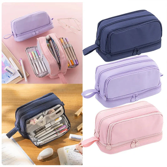 Ddbos 4 Partitions Large Pencil Case Pen Bag School Student Pencil Cases Cosmetic Bag Stationery Organizer Office Supply