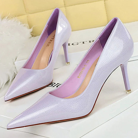 Shoes Crystal Patent Leather Women Pumps Pointed High Heels Women Shoes Stilettos Kitten Heels Female Shoes Plus Size 43 Ddbos