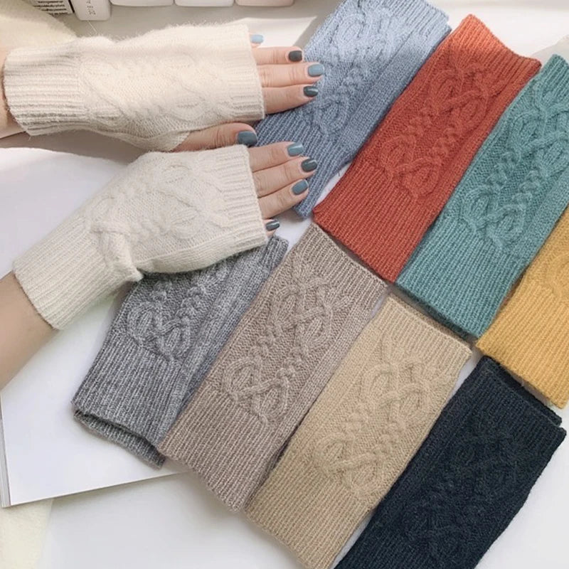 Ddbos Half Finger Gloves for Women Winter Soft Warm Wool Knitting Arm Gloves Soft Warm Half Finger Handschoenen Unisex Mitten Guantes