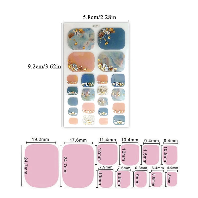 Ddbos 22 Tips Toe Nail Wraps Full Cover Nails Sticker Art Decorations Manicure Nail Vinyls Adhesive Nails Deco For Women Girls DIY