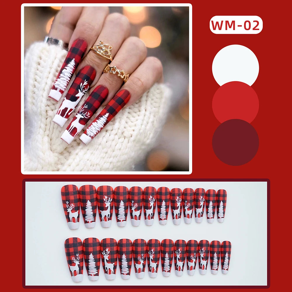 Ddbos Christmas False Y2k Nails Press On 24pcs Gradient Ballet Long Coffin French Nail Tips Full Cover Fake Nail Sticker