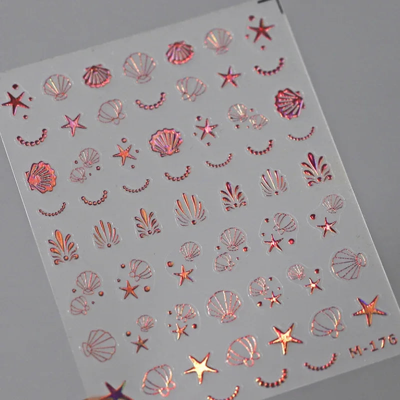 Ddbos Shiny Laser Constellation Totem Pink Blue Gold Silver Shell Starfish Moon Star 3D Self Adhesive Nail Art Sticker Manicure Decals