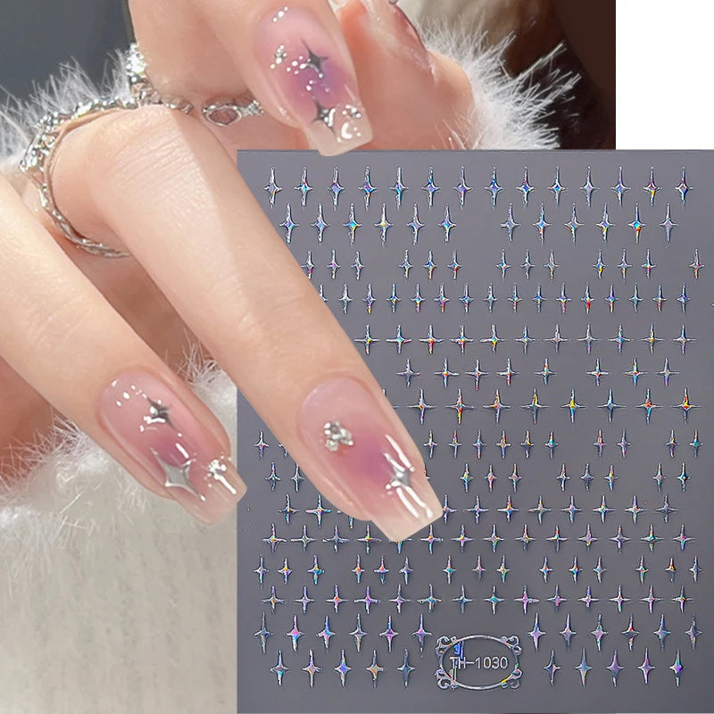 Ddbos 3D Laser Sakura Flower Nail Sticker Aurora Decals Glitter Star Butterfly Floral Adhesive Sliders Cherry Blooming Manicure