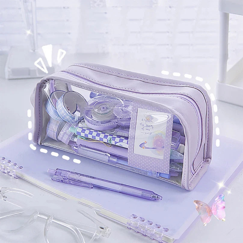 BACK TO SCHOOL Transparent Pencil Case Estuches Escolares Pencilcase School Supplies Large Capacity Pencil Box Kawaii Stationery Pencil Pouch