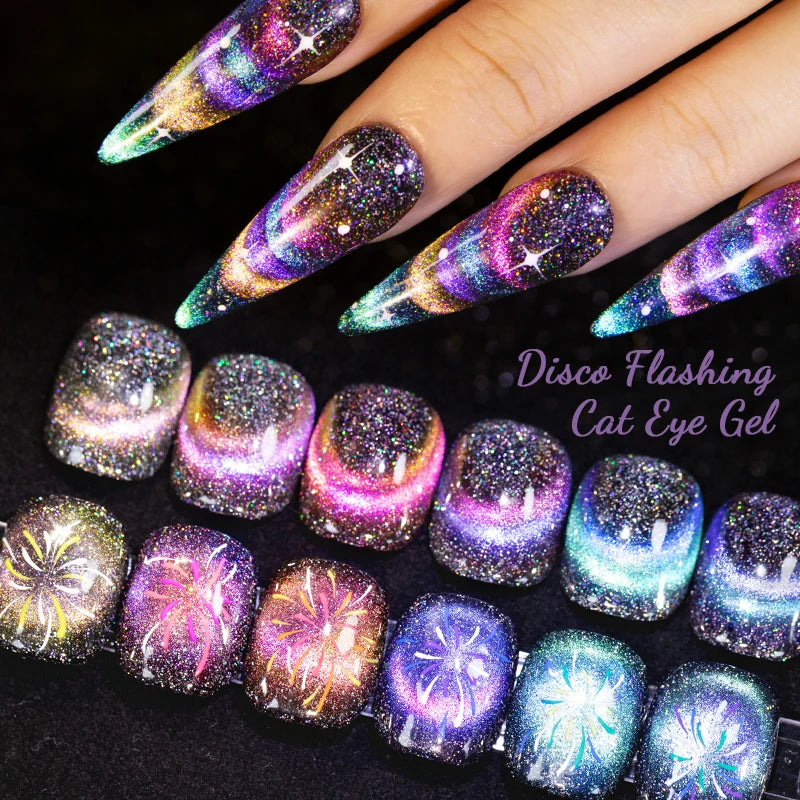 Ddbos 7.5ml Double Light Reflective Magnetic Gel Sparkling Rainbow Soak Off Semi Permanent Nail Art Disco Flashing Cat Eye Gel