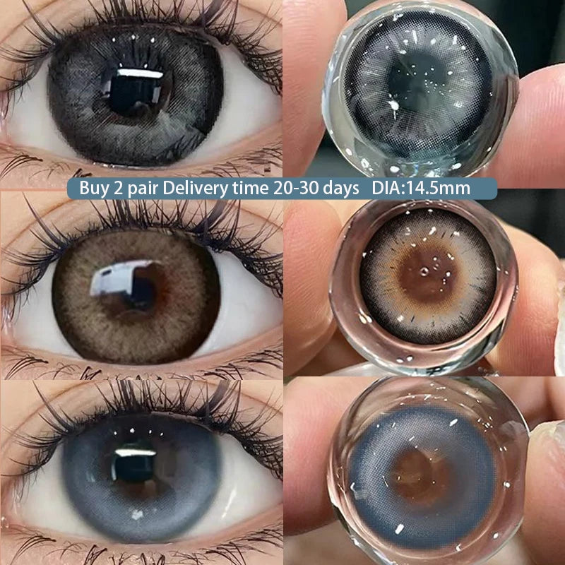 Ddbos 1Pair Myopia New Freshly Colour Contacts Lenses Large Diameter14.5mm Natural Eye Lenses Beauty Pupil Brown Gray Lenses