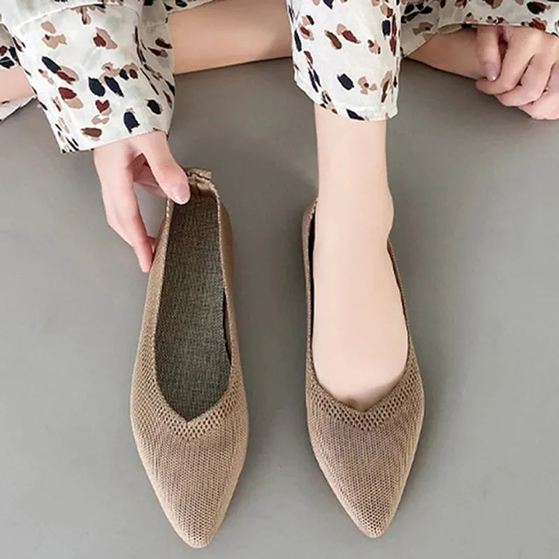 Ddbos Stretch Knit Ballet Flats Women Loafers Spring Breathable Mesh Flat Shoes Ballerina Moccasins Casual Pointed Toe Boat Shoes