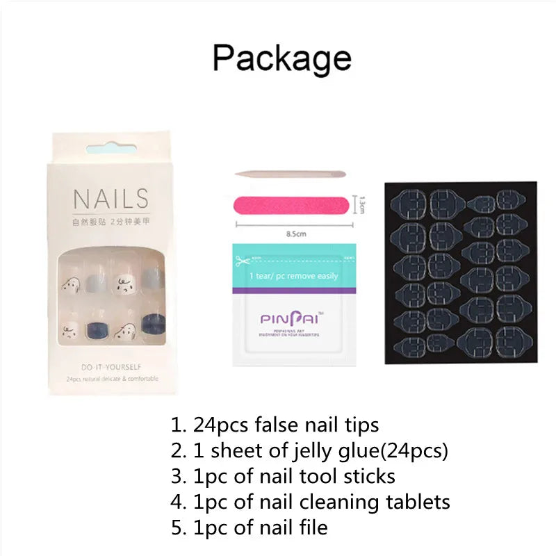 Ddbos 24pcs/box Fake Nails Press on Reusable with Designs Set French Artificial Aurora Diamond False Tipsy Stick-on Nails Tips Art