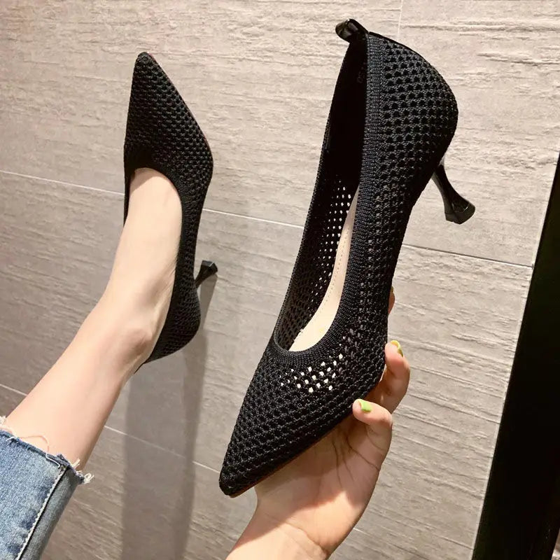 Ddbos Women Pumps  Summer Comfortable Triangle Heeled Party Shoes Stiletto Sexy Single  Shoes Flying Woven Mesh Breathable Women Shoes