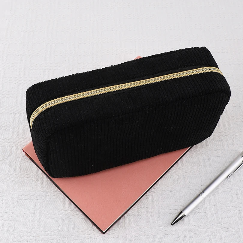 Ddbos BACK TO SCHOOL Pencil Case Black Estuche Escolar Pencil Pouch Corduroy Large Capacity Pen Case School Supplies Kalemlik Pencil Cases For Girls