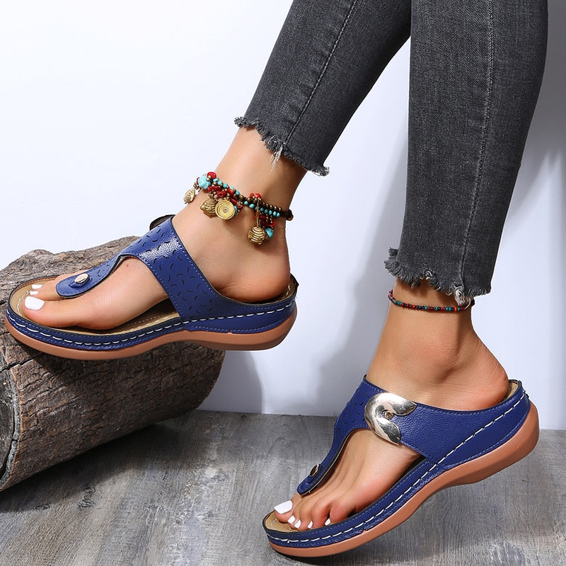 Ddbos Summer Beach Wedges Ladies Shoes For Retro Casual Women Flat Platform Sandals Mid-heel Shoe Flower Shoes Flip-flops Sandals