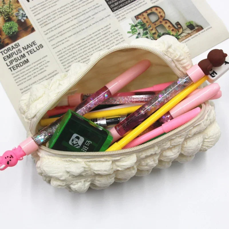 Ddbos Big Capacity Soft Pencil Case Simple Pure Color Pen Bag Kawaii Cloud Bubble Pouch for Girls School Supplies Stationery