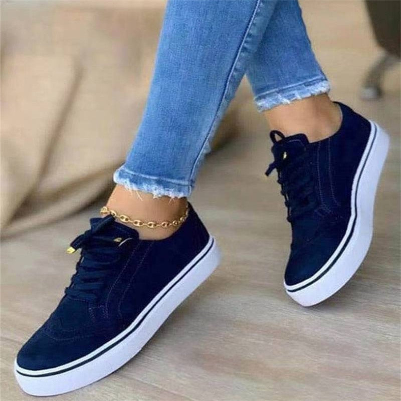 Ddbos Women's Shoes New Spring Winter Flats Sport Casual Suede Sneakers Lace Up Plus Size Oxford Mujer Zapatos