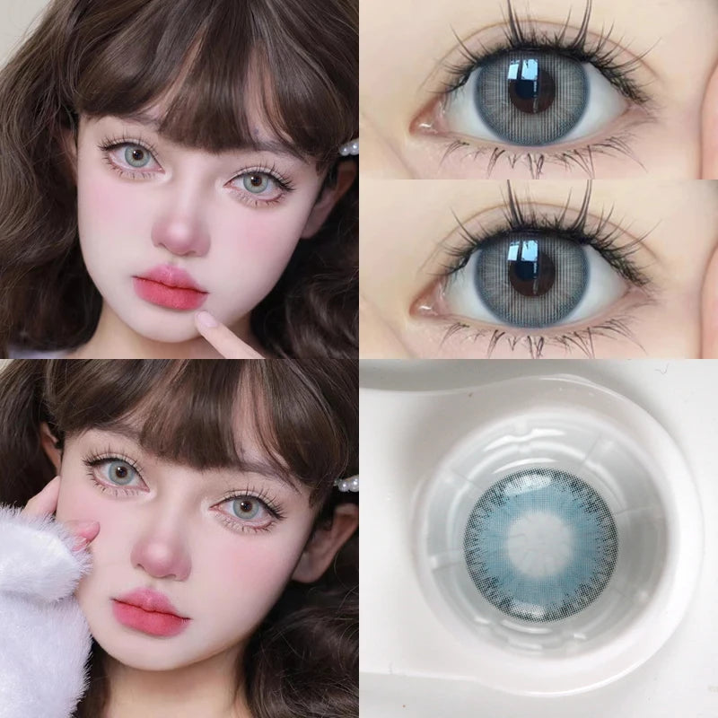 Ddbos 1Pair Myopia Colour Contacts Lenses Circular Natural Gray Blue Eye Lenses Beauty Pupil Black Eyes