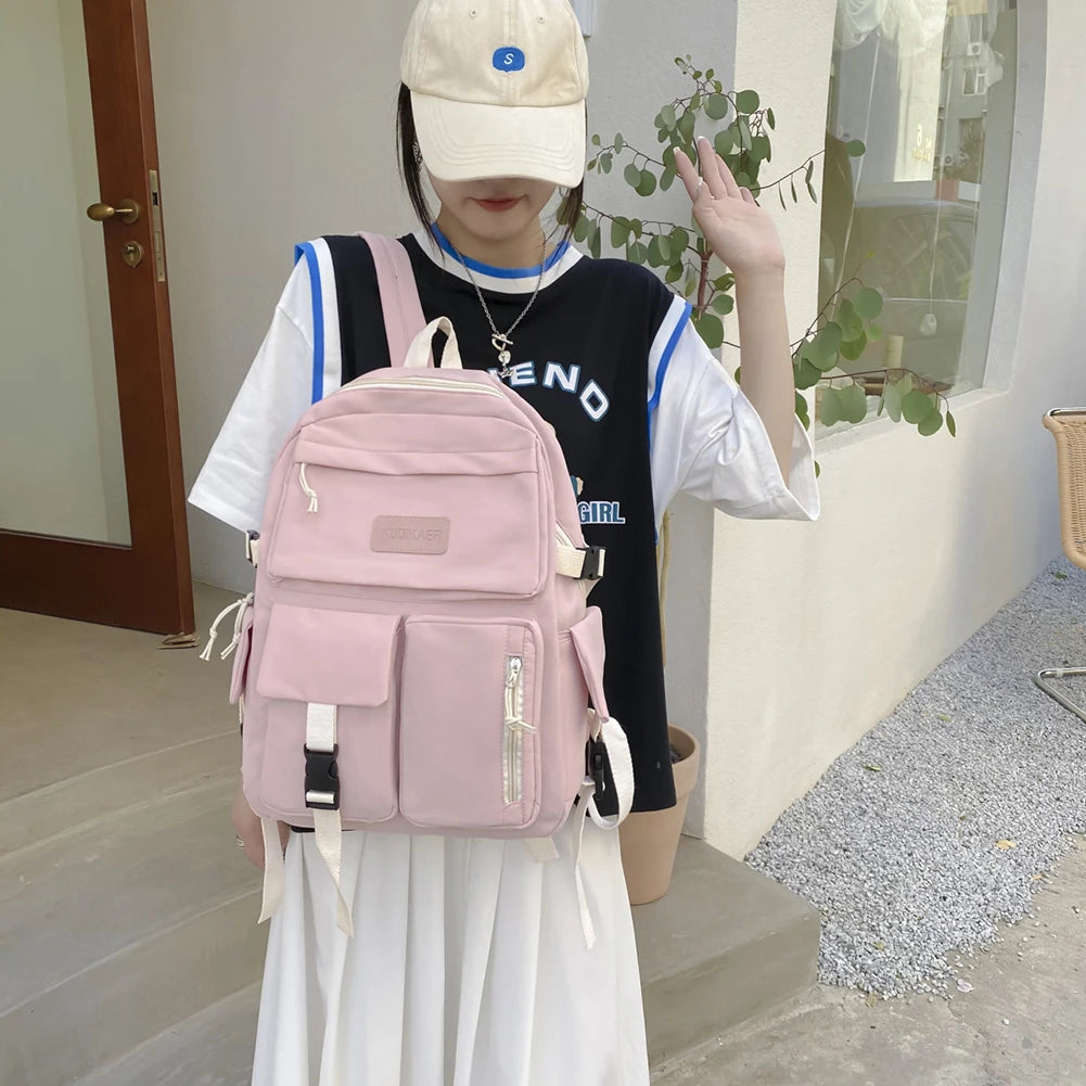 Ddbos BACK TO SCHOOL Canvas Women's Backpack Students School Bags for Girls Teenager Cute Multi-pocket Schoolbag Rucksack Handbags Laptop Backpack