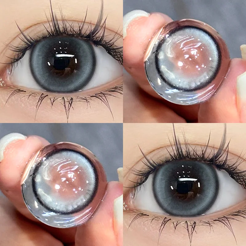 Ddbos 2PCS Korea Colored Contact Lenses Myopia Degree -0.00 to -8.00 Gray Eyes Beauty Pupil Brown Makeup Lens