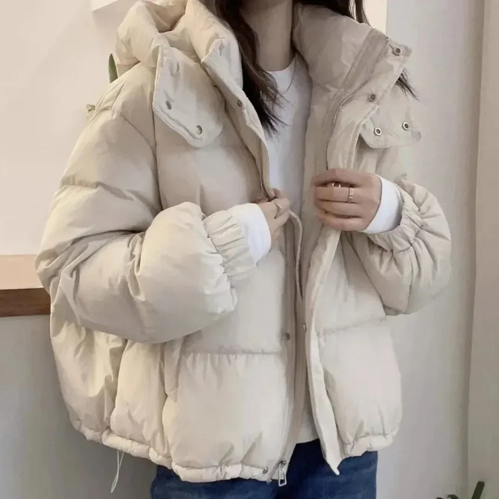 Ddbos Fashion Parkas Jacket Women's Korean New Autumn Winter Loose Hooded Thicken Warm Down Cotton Padded Short Coats Female Tops