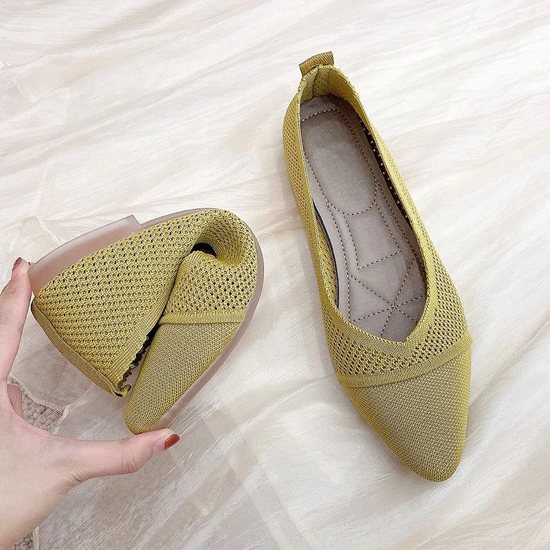 Ddbos Stretch Knit Ballet Flats Women Loafers Spring Breathable Mesh Flat Shoes Ballerina Moccasins Casual Pointed Toe Boat Shoes