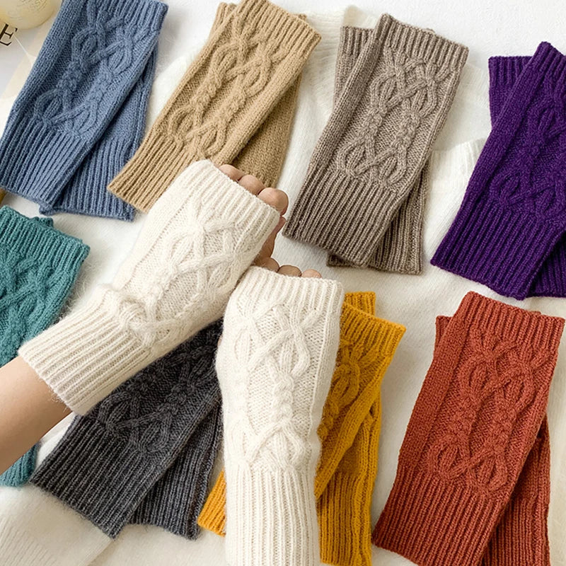 Ddbos Half Finger Gloves for Women Winter Soft Warm Wool Knitting Arm Gloves Soft Warm Half Finger Handschoenen Unisex Mitten Guantes