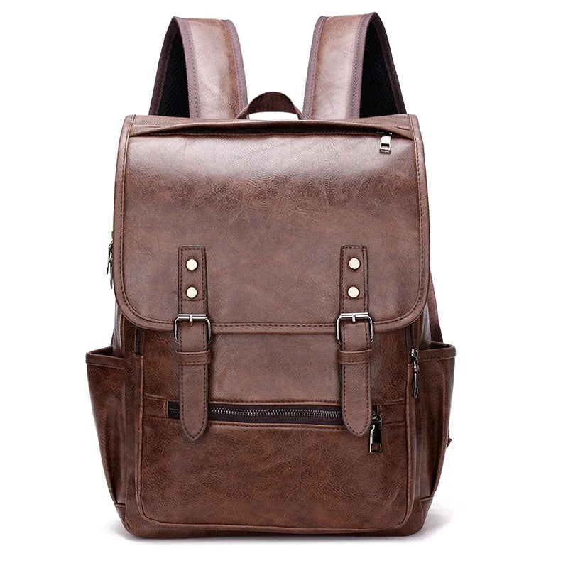 Ddbos Large Capacity Vintage men's bag Teenage Backpacks PU Leather Fashion Schoolbag Man Multifunctional Backpack Men Zipper Designer