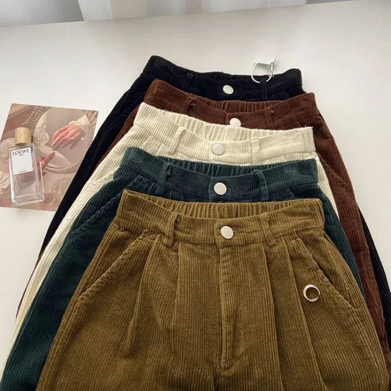 Ddbos Retro High Waist Corduroy Pants Women Spring Fall Straight Causal Full Length Trousers Korean Fashion Baggy Outwear Pant