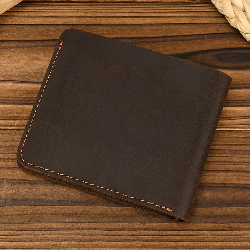 Ddbos Handmade Vintage Crazy horse Leather Wallet Men Genuine Leather Short Wallet Slim Coin Purse Male Money Clips Money bag