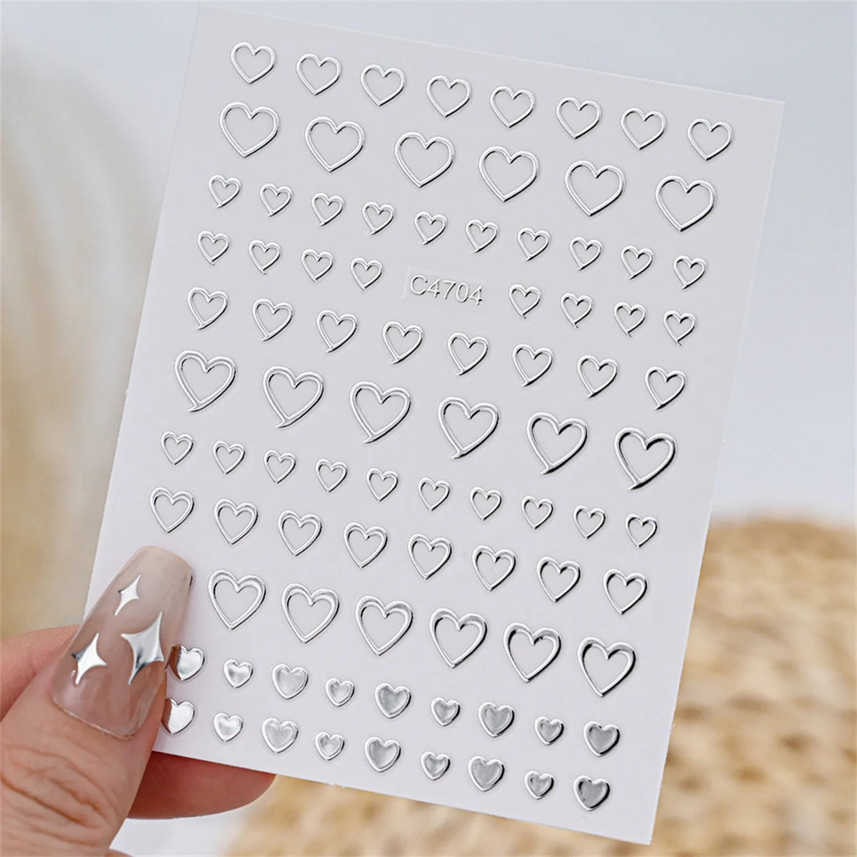 Ddbos 5pcs 3D Ranbom Mix Shape Silver Nail Nail Art Decoration Stickers Luxury Kawaii Star Series Sliders Decals Nail Accessories DIY