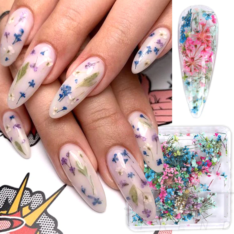 3D Charm Dried Flower Nail Orament Colorful Natural Lace Flowers Autumn Winter Decoration Tips Design DIY Manicure Art Accessory